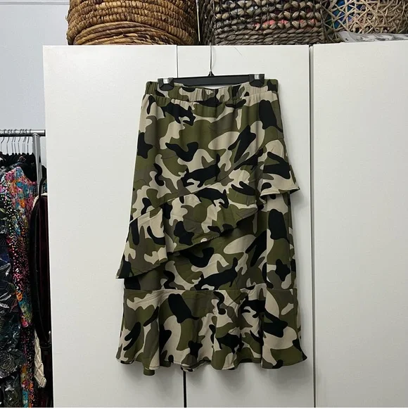 ASOS Skirts Asos Black Green Khaki Camo Midi Asymmetrical